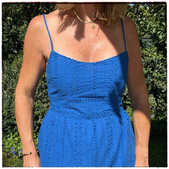 LBSFY -Fashion Hollow Out Embroider Spaghetti Strap Long Dress Blue Vaation Beach Casual Women Dress Loose Female Summer Vestidos