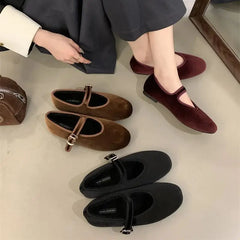 LBSFY  -   Ballet Flats Buckle Red Dress Ballerinas Zapatos Mujer Women Mary Janes Shoes