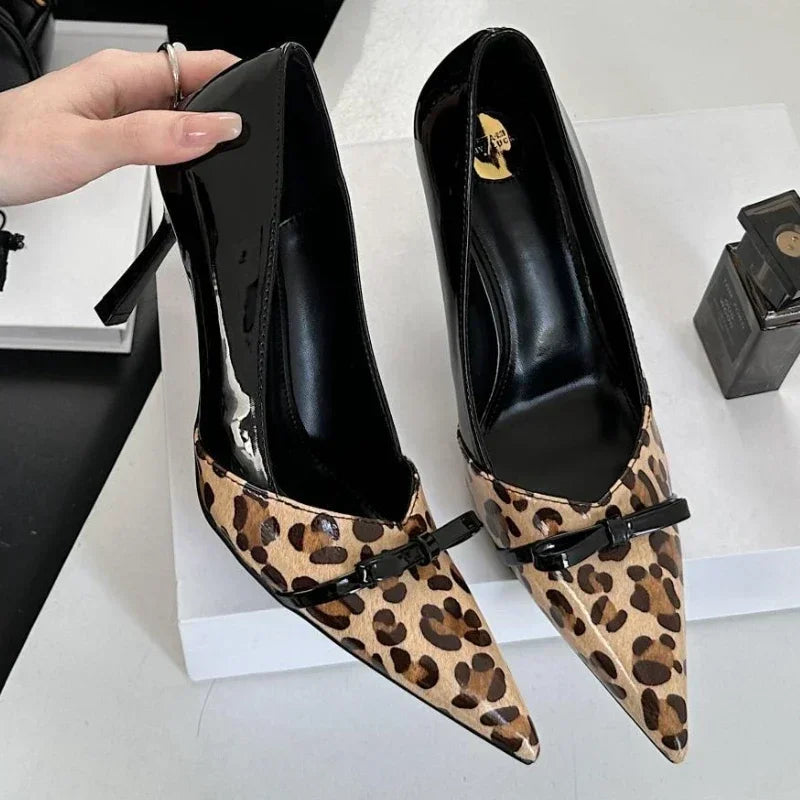 Lbsfy Leopard Sexy Pointed Toe Pumps Women Butterfly Elegant Brand Party Dress Shoes Female Shallow Designer Thin High Heels Women