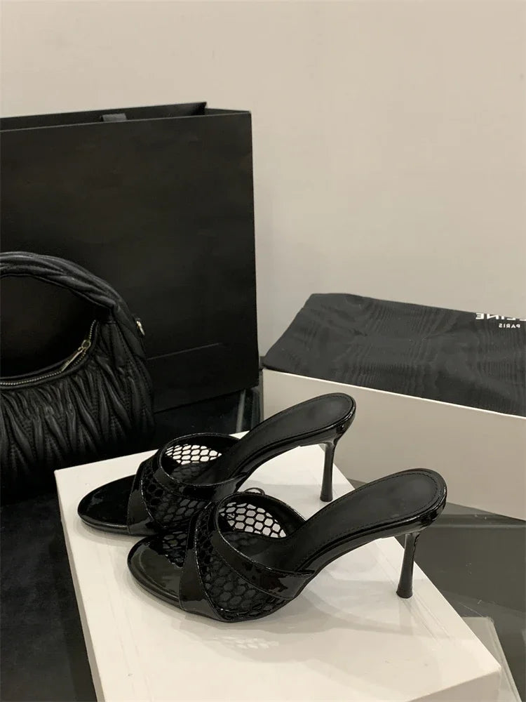 LBSFY -Summer Fashion Mesh Woman Slippers Elegance Stripper Thin Low Heels Beach Ladies Mules Slides Shoes Zapatos De Mujer