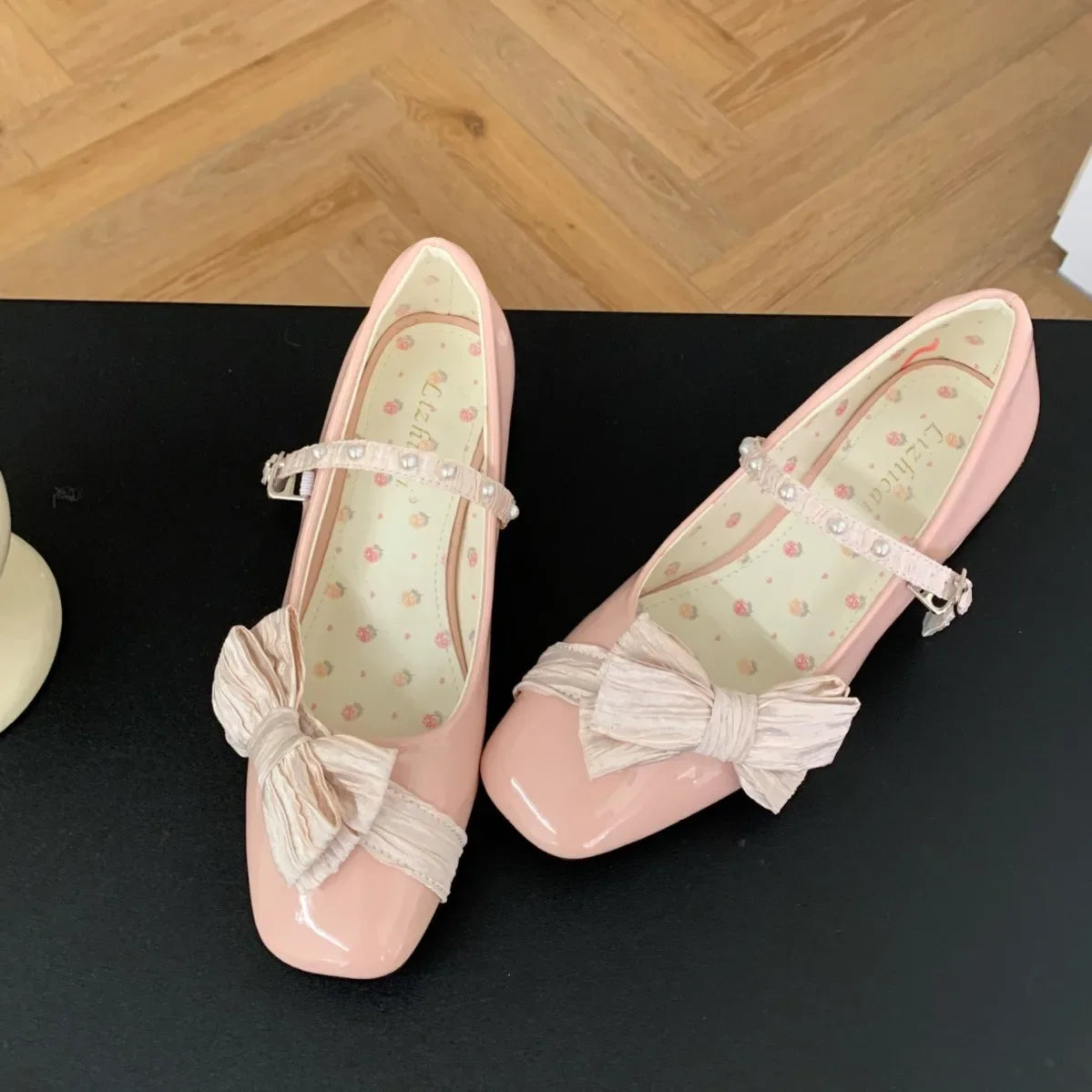 Lbsfy Butterfly-knot Sweet Mary Jane Shoes Women Elegant Chunky Dress Shoes Shallow Designer Pumps Buckle Square Toe High Heels Ladies