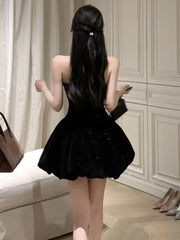 LBSFY -Black Velvet Womens Dresses Sexy Strapless Backless Wedding Party Mini Dress Slim Waist Prom A-Line Vestidos Female Clothes New