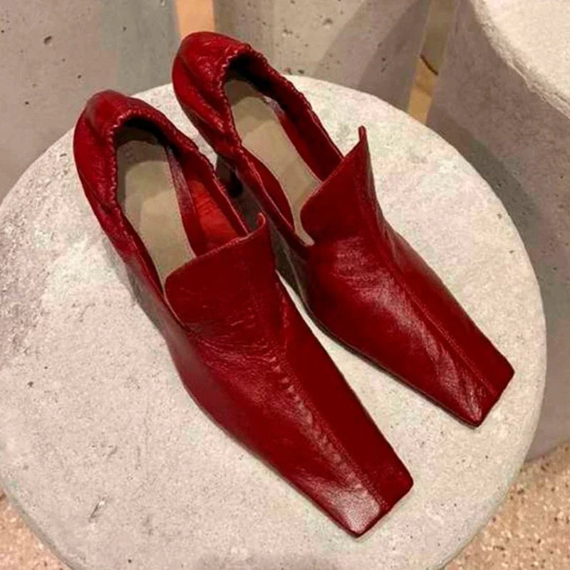 LBSFY  -  Designer Square Toe High Heels Women Fashion Pleated Party Dress Shoes Shallow New 2024 Spring Autumn Retro Mules Pumps Women