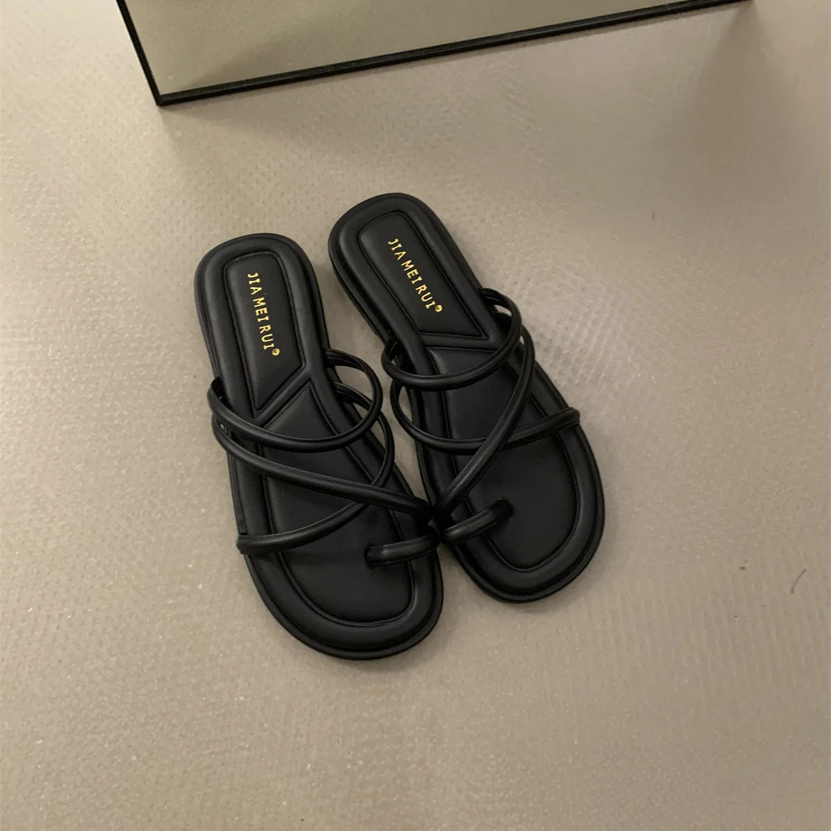 LBSFY -Summer Women Slippers Shoes Low Round Heel Narrow Band Gladiator Casual Sandal Ladies Casual Outdoor Beach Slides