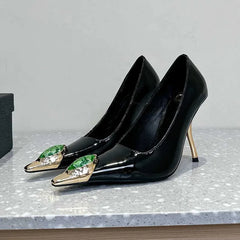 LBSFY  -  2025 New Luxury Gemstone Patent Leather Metal Square toe Women Pumps Fashion Office Thin High heels Female Party Banquet Shoes