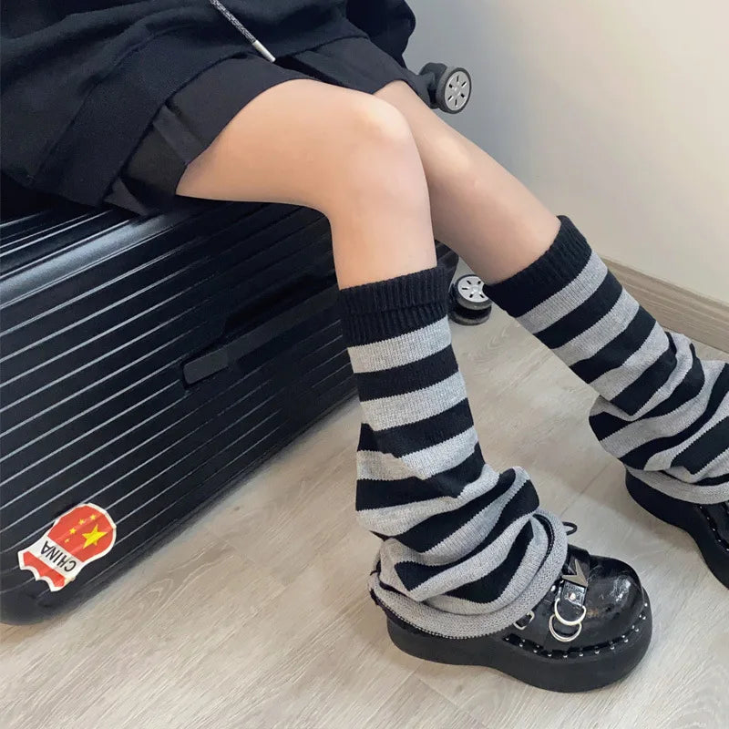 Lbsfy Socks Woman Autumn and Winter Leg Warmer Wide Legs Black White Lolita Socks for Women Stripe