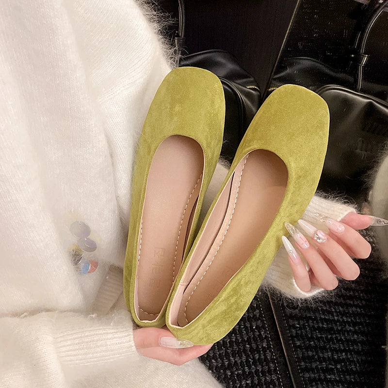 LBSFY -New Mary Janes Flats Shoes Ladies Square Toe Shape Shoes High Quality Smooth Material Plain Slip-on Ballet Flats Zapatos Mujer