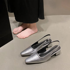 LBSFY -Summer New Women Sandal Fashion Pointed Toe Shallow Slip on Ladies Elegant Slingback Shoes Thin Med Heel Dress Mules