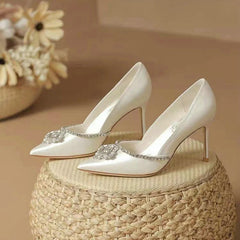 LBSFY  -  2024 Elegant Wedding Shoes Bridal Shoes White Rhinestone High Heels Bridesmaid Pumps