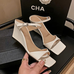 LBSFY  -  Wedge Sandals Women Square Toe Slingback High Heels Open-toe Flip Flop Women Summer Fashion Brand Designer Slippers Female Pumps