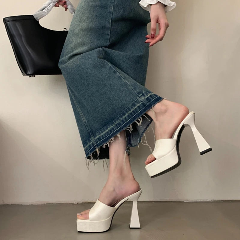 Summer Leopard Print Women Slippers Platform High Heels Party Club Shoes Ladies Elegant Square Toe Dress Slides