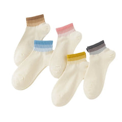 Lbsfy 5 Pairs Cotton Women Socks 1 Set Spring Summer Autumn Thin Rainbow Striped harajuku White Low Tube Short Sock Pack Girls Gift