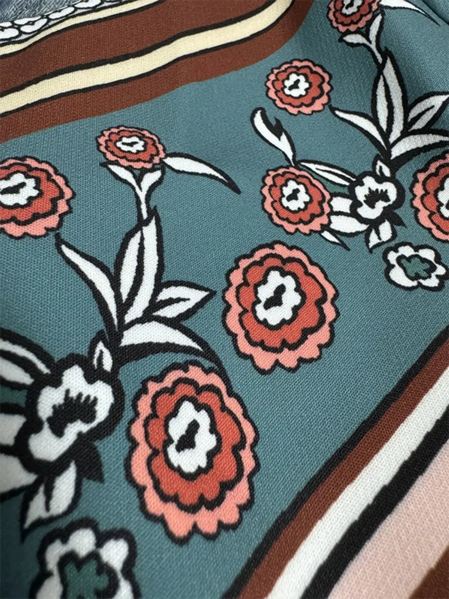 LBSFY  -  Floral Printed Patchwork Jeans for Women 2024 New High Waist Skinny Denim Pants Female Casual Streetwear Flared Pants