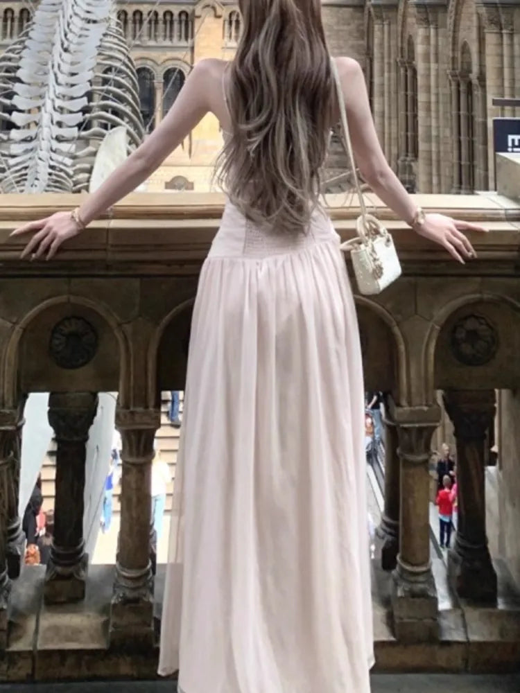 LBSFY -Summer Elegant Vintage Sequin Women's Sling Dresses Pleated Spaghetti Strap Sleeveless Midi Dress Party Holiday New Vestidos