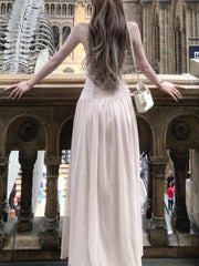 LBSFY -Summer Elegant Vintage Sequin Women's Sling Dresses Pleated Spaghetti Strap Sleeveless Midi Dress Party Holiday New Vestidos