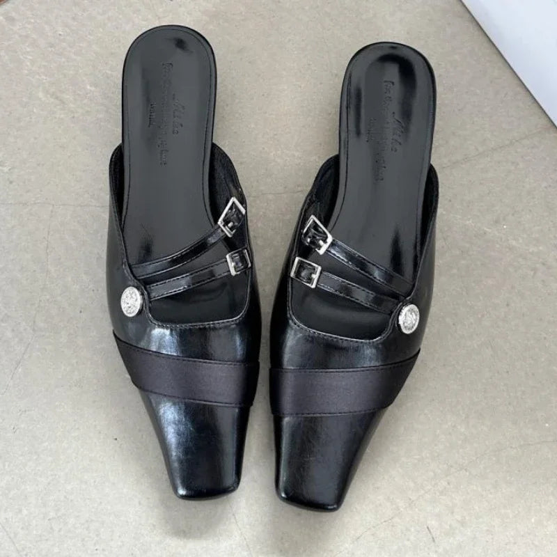 Lbsfy New Summer Woman Slipper Low Heel Elegant Dress Shoes Shallow Comfort Slides Narrow Band Design Sandals Women Pantuflas Mujer