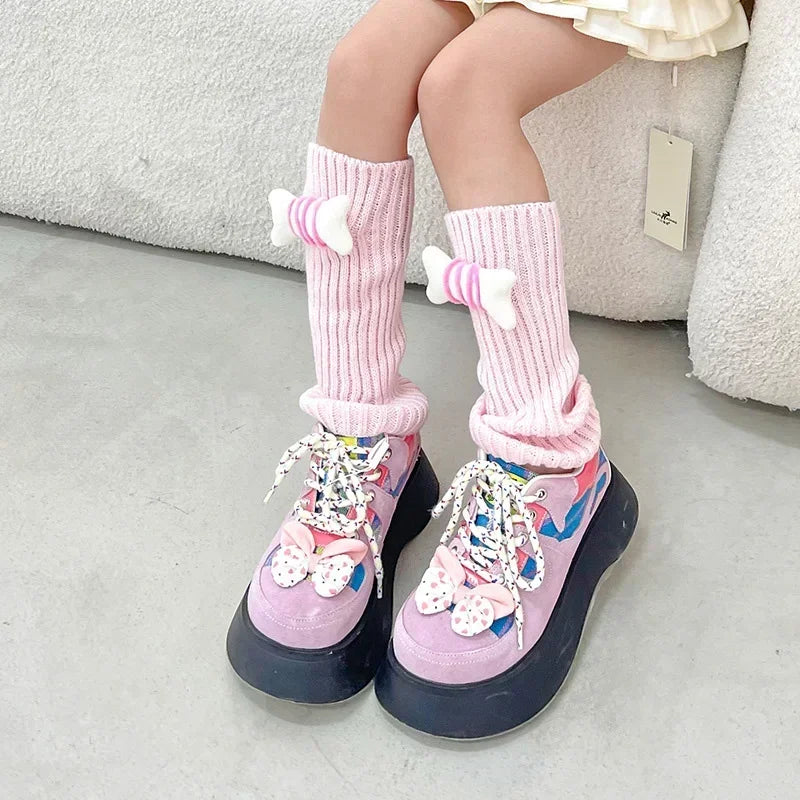 Lbsfy New Lovely Children Korean Lolita Style 27cm Leg Warmers Kids Knitted Warm Foot Cover for Girls Elastic Tube Socks Y2K Gloves