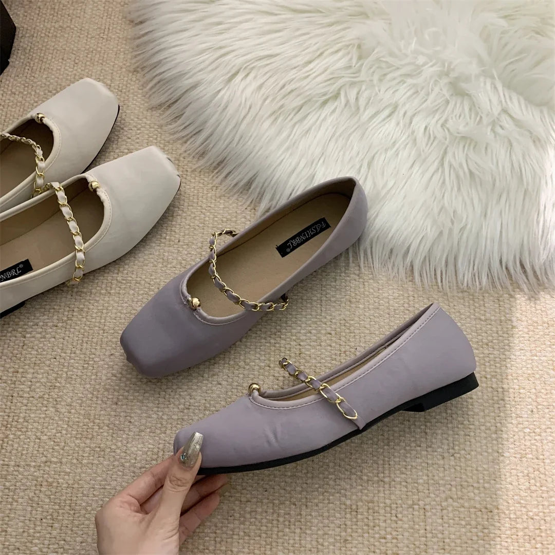 LBSFY  -  Ballerina Flats For Women Satin Pink Purple 2025 New zapatos de mujer Square Toe Ballet Flats Shoes