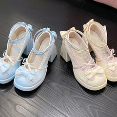 LBSFY -Spring/Autumn New Style Round Toe Square Heel Increased Fashion Elegant High Heel Women's Shoes Bow Decorated Mary Jane Shoes