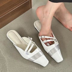 Lbsfy New Summer Woman Slipper Low Heel Elegant Dress Shoes Shallow Comfort Slides Narrow Band Design Sandals Women Pantuflas Mujer