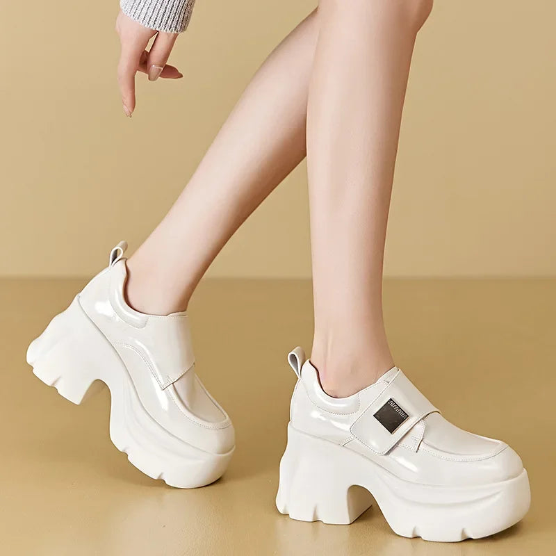 LBSFY  -  New Leather Increase 9cm Heel Mary Jane Shoes for Women Designer Soft Sole Casual Women's Shoes Patent Leather Loafers Female