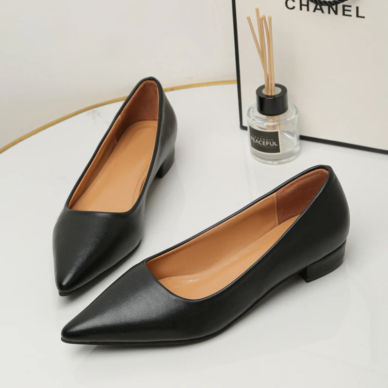 LBSFY  -New Pointed Toe Shallow Mouth Square Heel Small Leather Shoes Women's Elegant Fashion High Heels Dress Shoes Zapatos Mujer