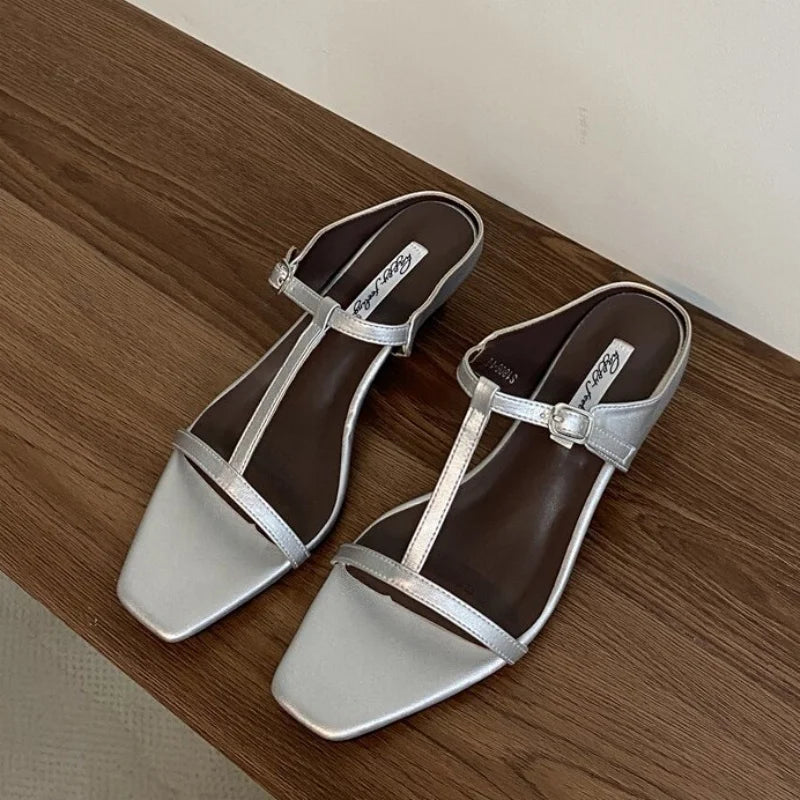 LBSFY -  Brand Summer Women Slipper Square Heels Sandals Square Toe Party Wedding Shoes Slip On Beach Slides Mujer