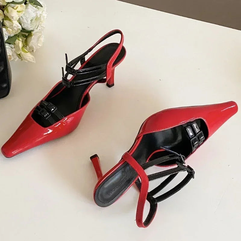 Lbsfy Belt Buckle High Heels Women 2025 New Pointed Toe Pumps Sandals Women Elegant Brand Dress Shoes Women Tacones De Mujer