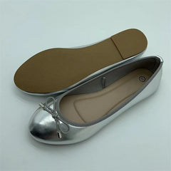 LBSFY -Gold Silver Elegant Bowknot Round Toe Women's Flat Comfort Slip-On Ladies Ballerina Single Mules Shoes Zapatos Mujer