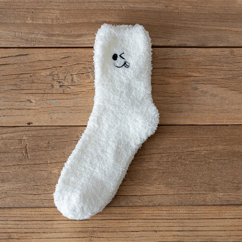 Lbsfy Socks Women White Graffiti Mink Fleece Socks Autumn Winter Short Mid-tube Crew Warm Coral Fleece Sleeping Kawaii Cute Soft Socks