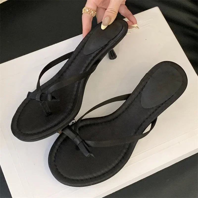 LBSFY -Summer Butterfly-knot Clip Toe Women Slippers Fashion Low Thin Heels Sandals Party Dress Flip Flops Shoes