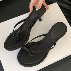 LBSFY -Summer Butterfly-knot Clip Toe Women Slippers Fashion Low Thin Heels Sandals Party Dress Flip Flops Shoes