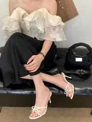 LBSFY -Summer Butterfly-knot Woman Slippers Elegance Stripper Thin Low Heels Ladies Mules Slides Shoes Zapatos De Mujer