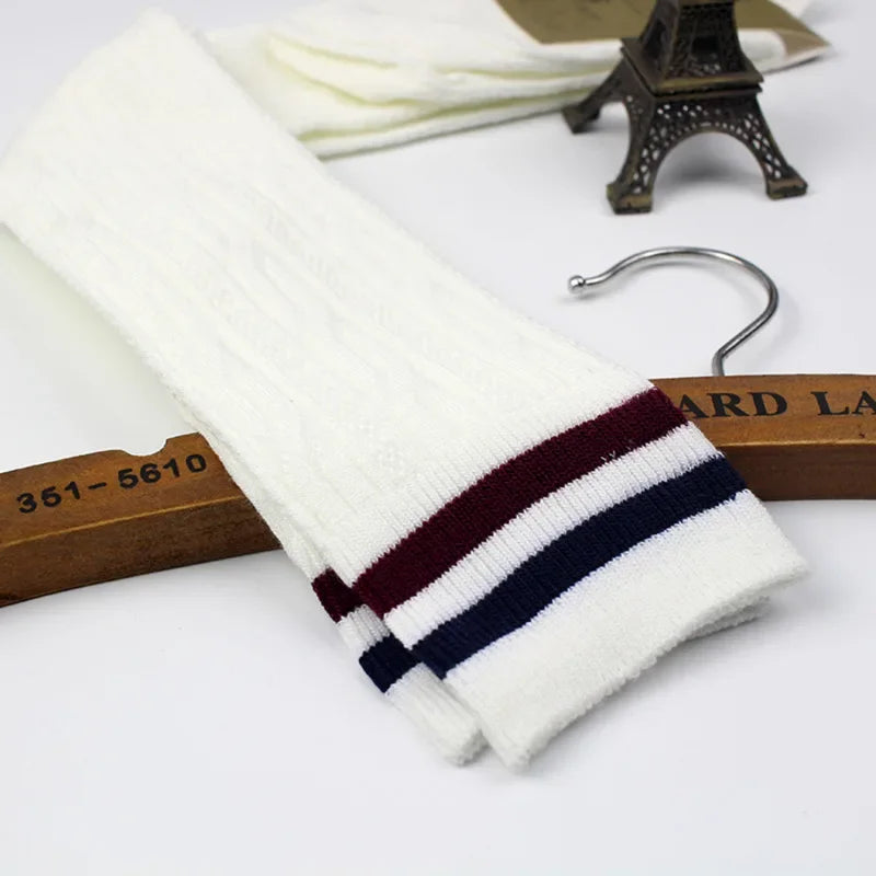 Lbsfy Women Striped Cotton Long Socks Japanese JK Black White Knee High Stockings Students Girls Solid Color Long Tube Leg Warm Socks