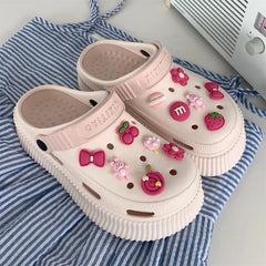 LBSFY  -  Thick EVA Hole Shoes Women's Summer Solid Cute Candy DIY Accessories Sandals Outside Wear Beach Women Slippers Summer Sandals