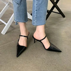 LBSFY  -  Fashion Women Slides Slippers Pointed Toe Black/White/Brown/Yellow Sexy Dress Shoes Thin High Heels Slip On Party Pumps Size 39