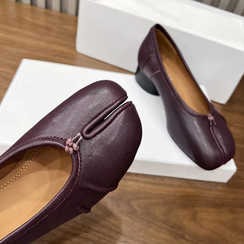 LBSFY -Spring Summer Microfiber Leather Split Toe Women Pumps Fashion Pleated Designer Low Heeled Tabi Soft Soles Loafers Casual Shoes