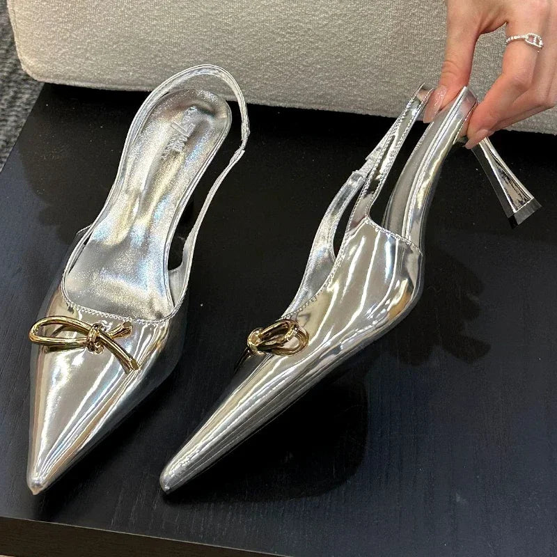 LBSFY  -  Summer Sexy Pointed Toe Patent Leather Women Pumps Thin High Heeled Sandals for Women Elegant Bow Slingbacks Dress Heels Shoe