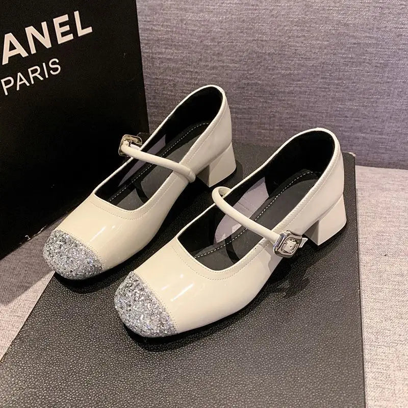 LBSFY -Women's Mary Jane Shoes Leather Summer Dresses French Style Wear-resistant Round Toe Mid Heel Ladies Design Single Lolita Shoes