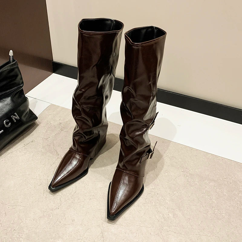 LBSFY -Designer New High-heeled Women Boots Pointed Toe Long Boots for Women Sexy Punk Gothic Boots Paris European and American Female
