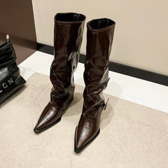 LBSFY -Designer New High-heeled Women Boots Pointed Toe Long Boots for Women Sexy Punk Gothic Boots Paris European and American Female