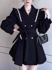 LBSFY -Autumn Elegant Blazer Dress for Women Female Double Breasted Solid A-line Evening Dresses Long Sleeve Female Casual Clothes 2024