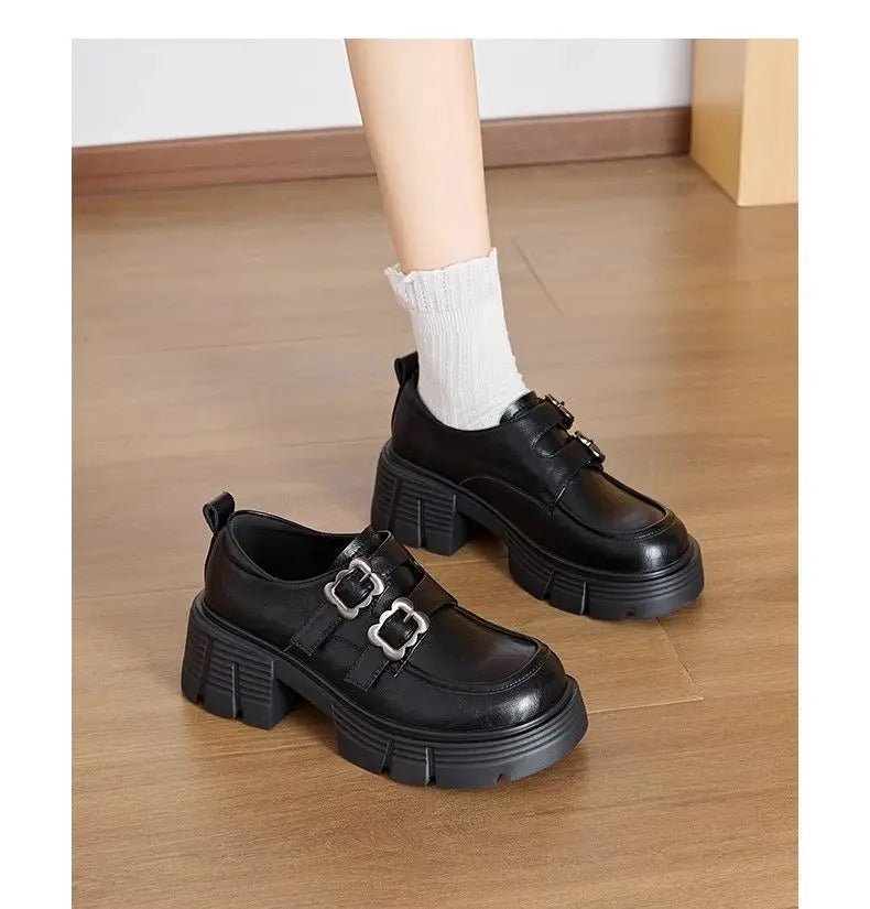 LBSFY -Women's High Heel Soft Leather Shoes Spring Thick Bottom Platform Mary Jane Shoes Retro Japanese Jk Uniform Lolita Shoes Women