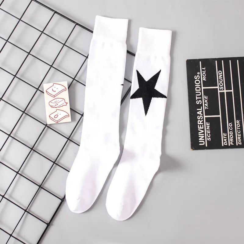 Lbsfy Women's Socks Cotton Spring Autumn Winter Black White Harajuku Korean Streetwear Socks Star Print Long Stockings Knee-high Socks