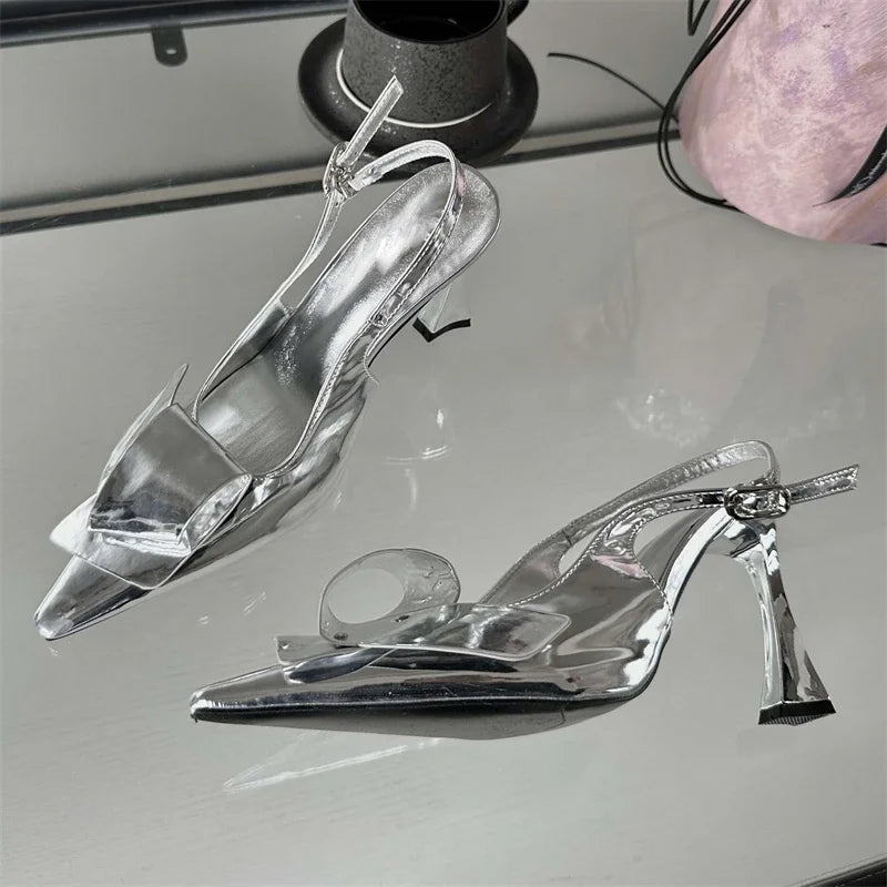 LBSFY -New Design Elegant Splicing Rivet Buckle Strap Women Pumps Thin High Heels Pointed Toe Stripper Party Shoes