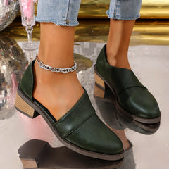 LBSFY -Women's Chic Pointed Toe Low Top Chunky Heel Shoes Side Cut Out Design Oxford Shoes Casual Open-toe Low-heeled Leather Shoes