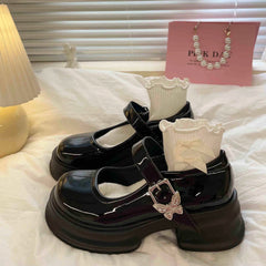 LBSFY -Lovely Girl Lolita Mary Janes,Female Students Mid Heels Butterfly Buckle Elevator Shoes