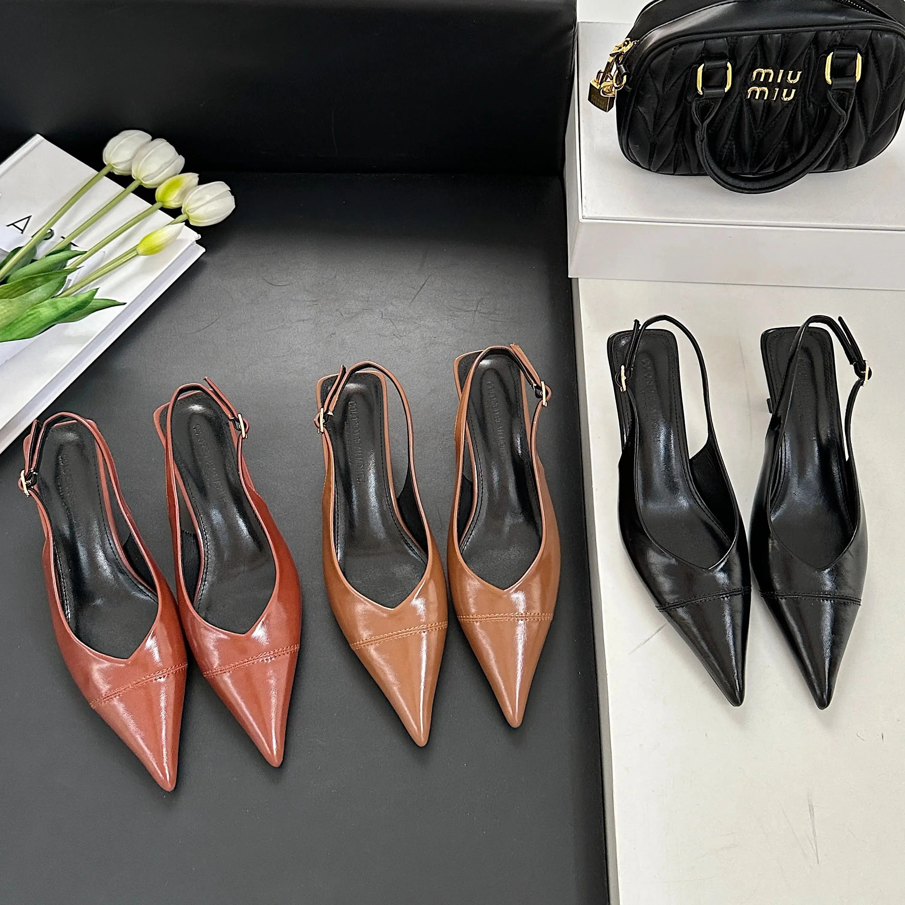 LBSFY  - New Women Sandals Fashion Slingback Woman Mules Shoes Pointed Toe Elegant Low-heel Shoes Pumps Dress Shoes Mujer