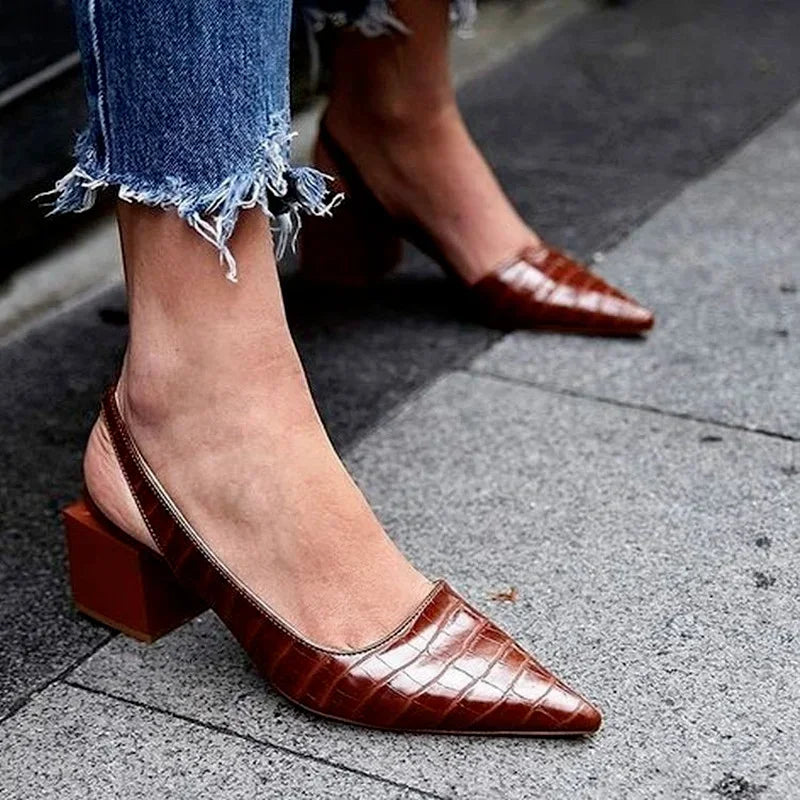 LBSFY -Women's Pointed Toes Pumps Mid Chunky Heels Slingback Sandals Shoes Summer New Vintage Woman Lady Female Sandals Slippers Shoes
