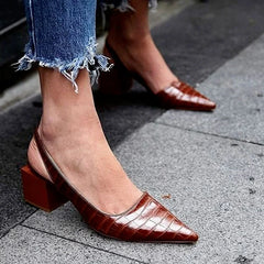 LBSFY -Women's Pointed Toes Pumps Mid Chunky Heels Slingback Sandals Shoes Summer New Vintage Woman Lady Female Sandals Slippers Shoes